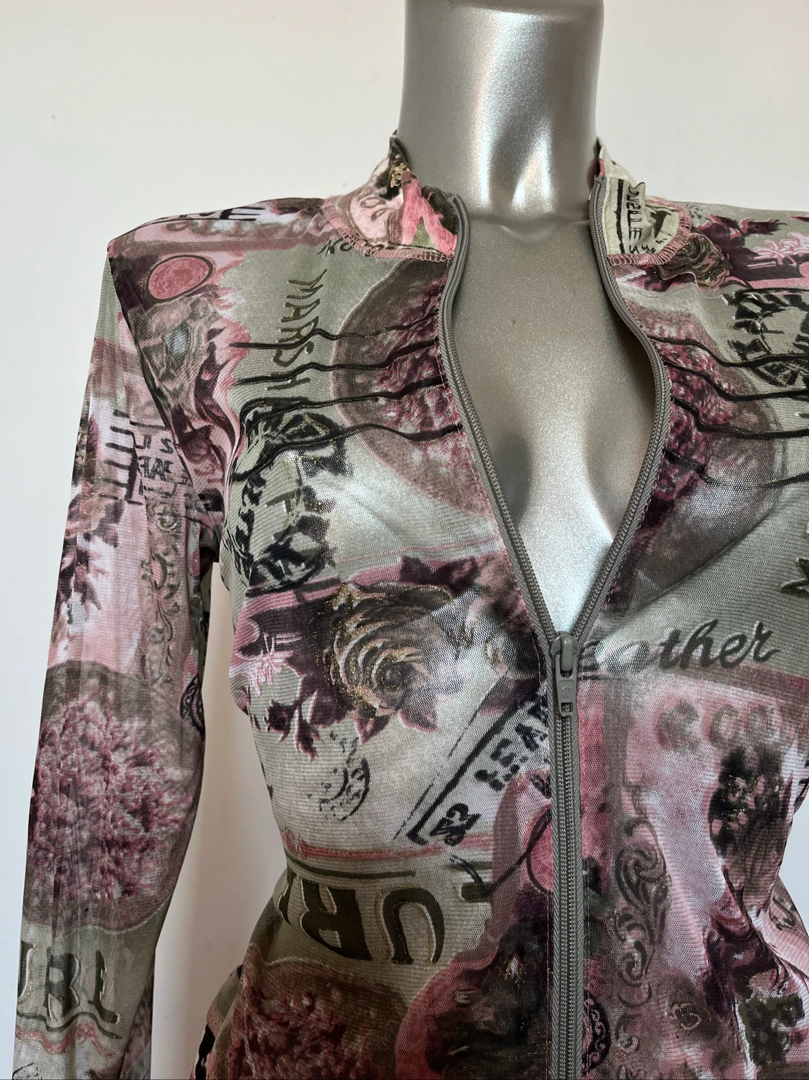 Top à zip en mesh transparent vintage graphique style militaire Y2K 🪖 2000s – photo 6